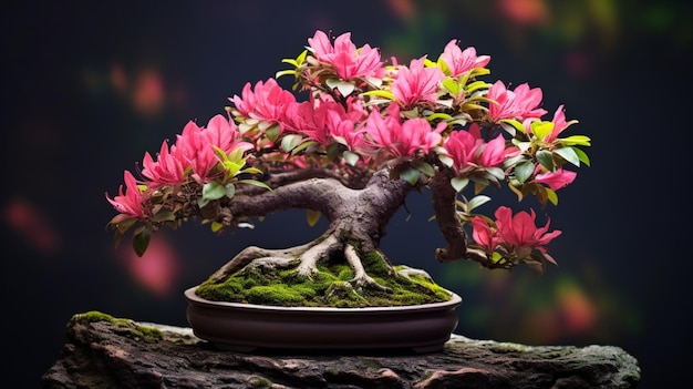 Azalea bonsai tree ultra detailed realistic leaves wallpaper image AI generated art