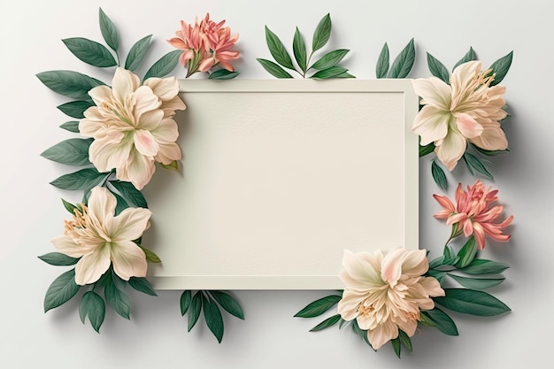 Azalea Flowers with Blank Frame for Text on White Background