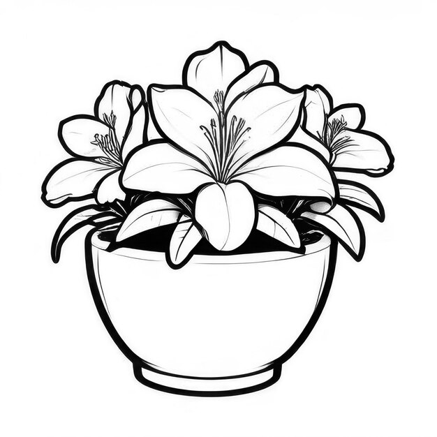 Azalear flower outline black and white cute coloring book