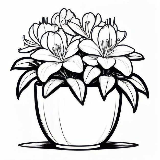 Photo azalear flower outline black and white cute coloring book