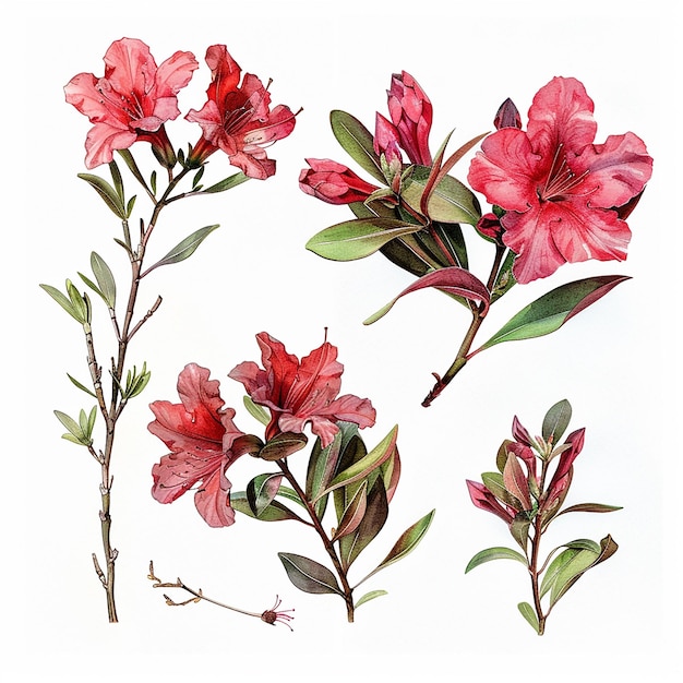 azaleas botanical elements isolated on white background