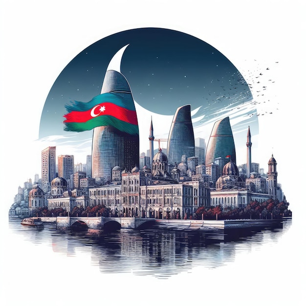 Azerbaijan Flag digital illustration on a white background