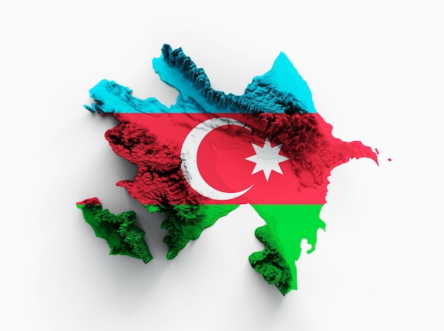 Azerbaijan Map and flag 3d topographic map 3d illustration