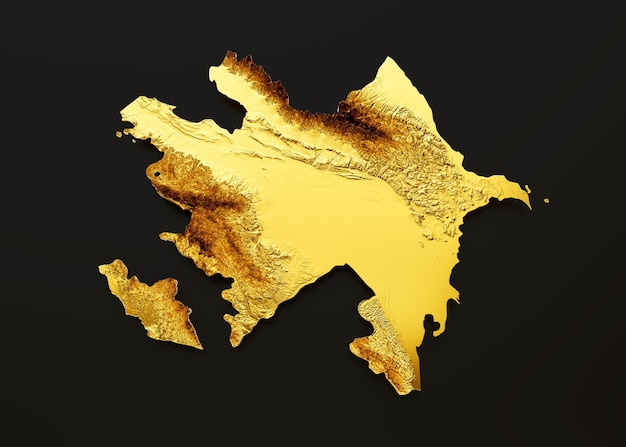 Azerbaijan Map Golden metal Color Height map on black Background 3d illustration