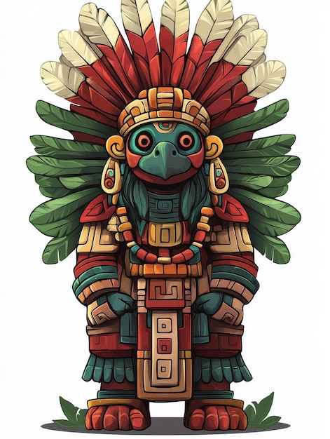 Photo aztec deity with a bird mask and elaborate headdress