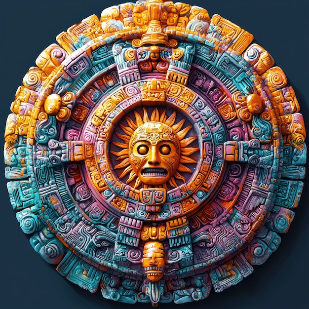 Photo aztec sun god calendar stone