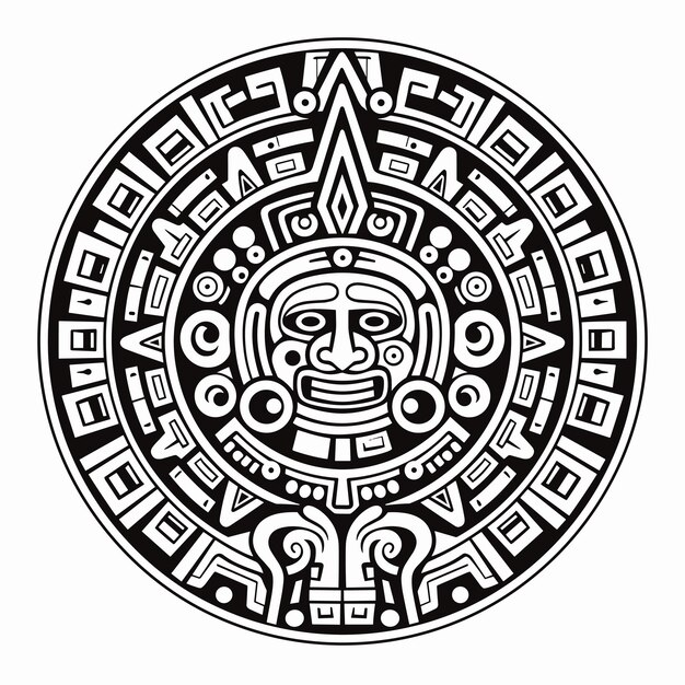 Photo aztec sun stone tattoo tshirt design mayan calendar ancient hieroglyph signs and symbols mexican totem vector illustration