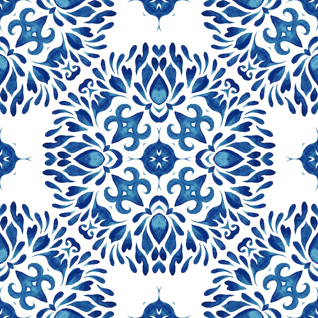 Azulejo style ceramic design Mediterranean blue tile