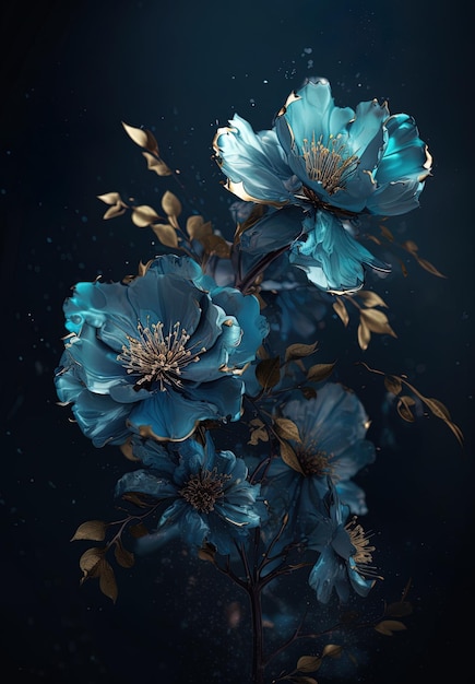 Azure Blooms Blue Flowers on a Serene Background 32Kinspired