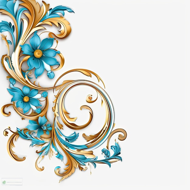 Azure elaborate filigree corner borders on white Background AI Generated