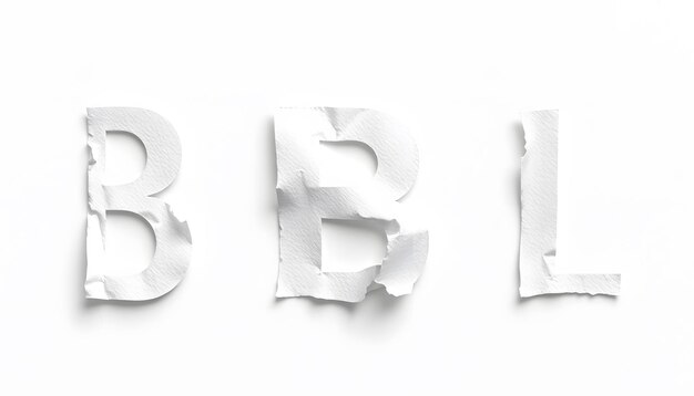 Photo b alphabet torn from a magazine paper ransom note style letters isolated with white highlights