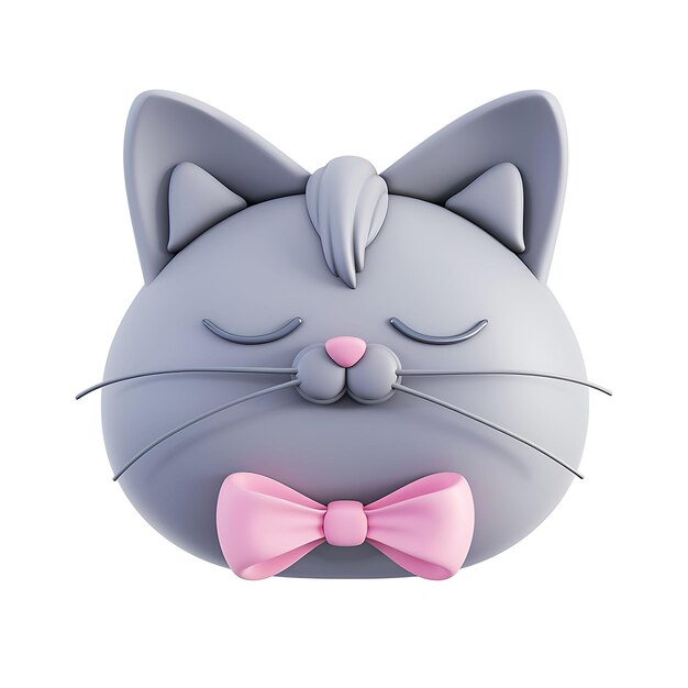 Photo b2 cat 3d icon with whiskers and a bow cat is gray whiskers are model object on clean background