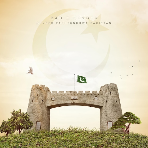 Bab e Khyber poster and manipulation on cloudy and blurred background