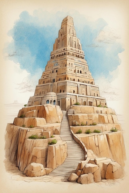 Photo babel tower as a ziggurat in