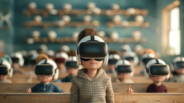 Babies in Classroom Using VR and Experiencing Virtual Environments Virtual Learning Back to