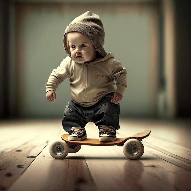 Babies riding on skateboards AI