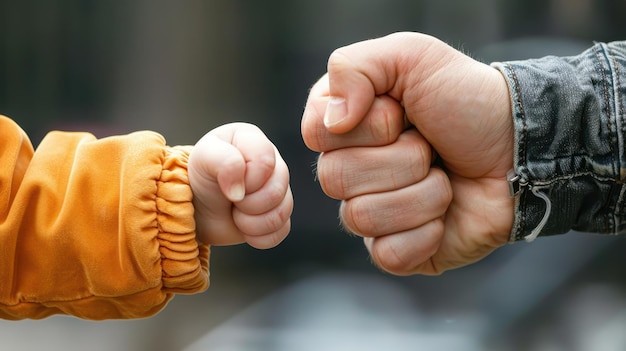 Photo baby and adult fist bumping symbolizing connection and bonding