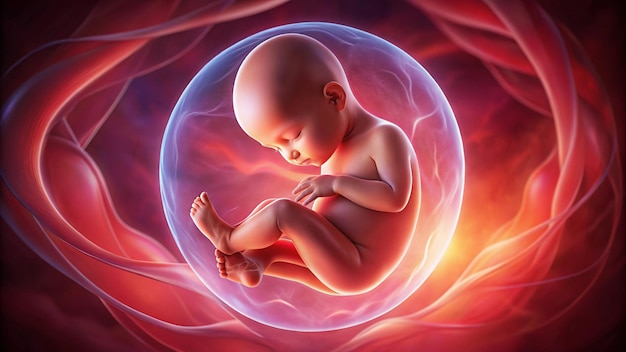 Photo a baby in a ball with a purple background