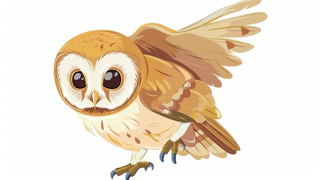 Photo baby barred owl in chibi style on white background