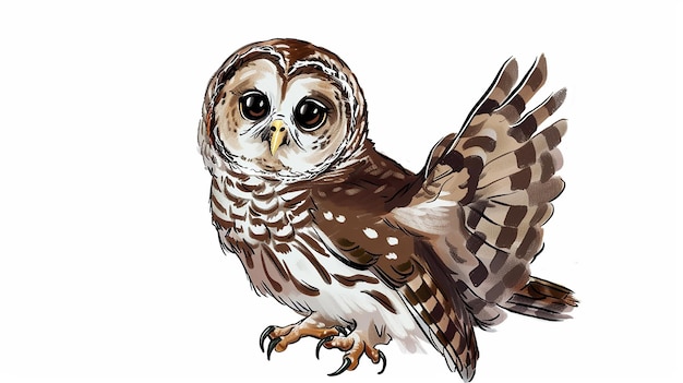 Photo baby barred owl in chibi style on white background