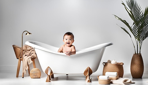 Baby bathing accessories on a white background