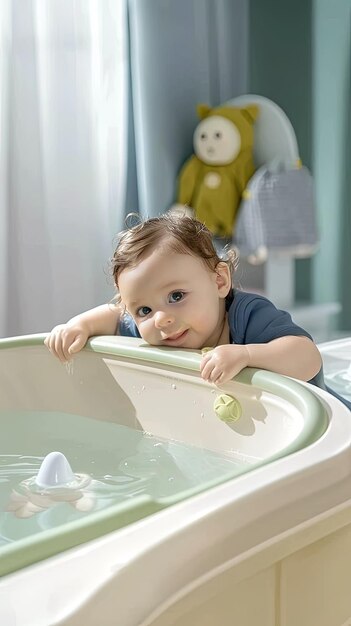 a baby in a bathtub