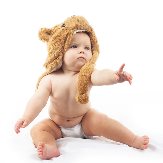 Baby in bear cap