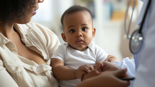 baby being held by a mother during a consultation with a healthcare professional