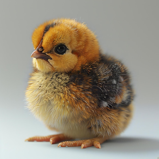 a baby bird is sitting on a white surface