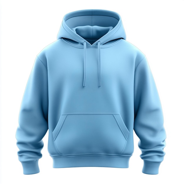 Photo baby blue color blank hoodie mockup in front view on white background