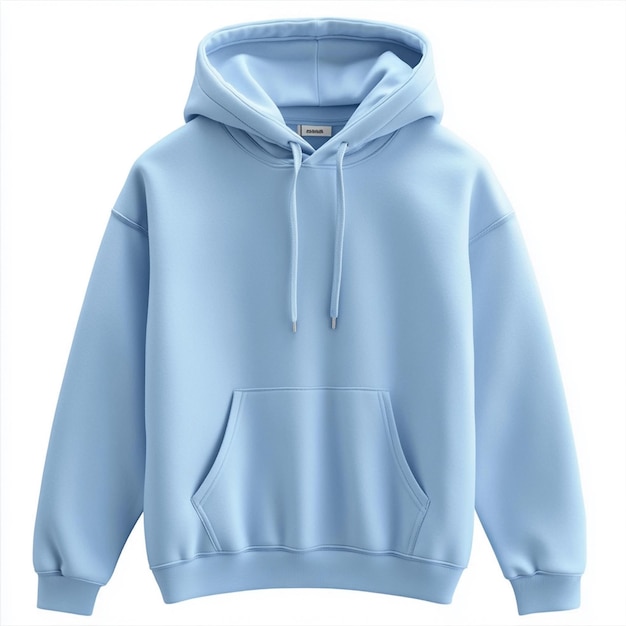 Photo baby blue color blank hoodie mockup in front view on white background