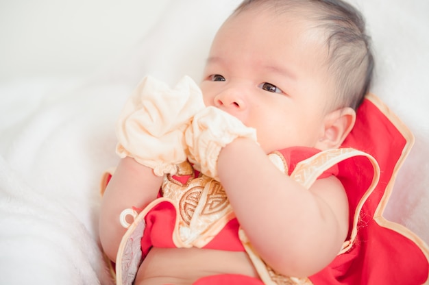 Baby boy dressing Chinese red suit