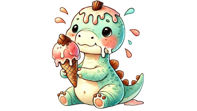 baby Brachiosaurus with ice cream