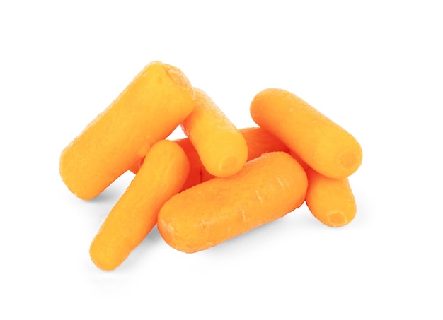 Baby carrot sticks isolated on white