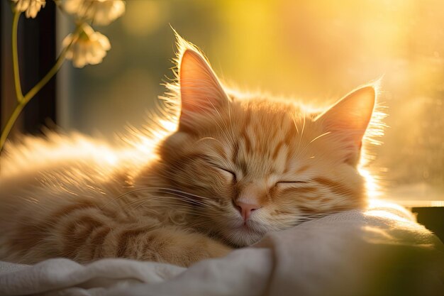 baby cat peacefully napping in a cozy spot