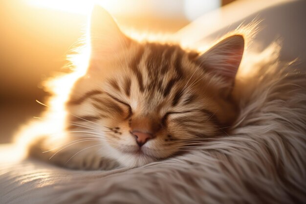 baby cat peacefully napping in a cozy spot