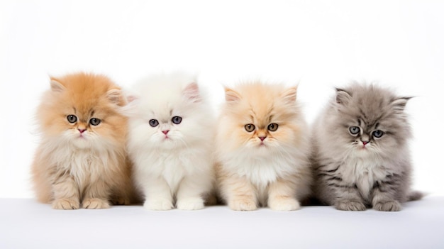 baby cats in a row in isolated white background