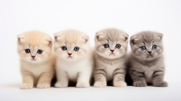 baby cats in a row in isolated white background