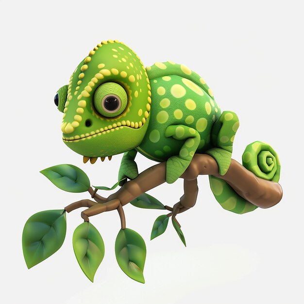 Photo baby chameleon 3d cartoon isometric illustration