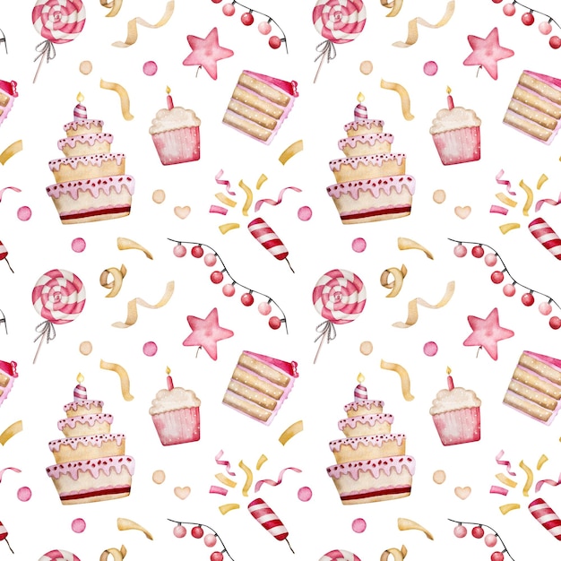 Baby child birthday celebration seamless pattern