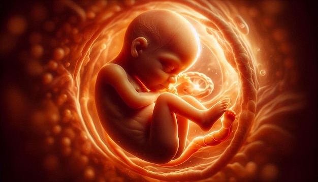 a baby in a circle with a glowing orange background