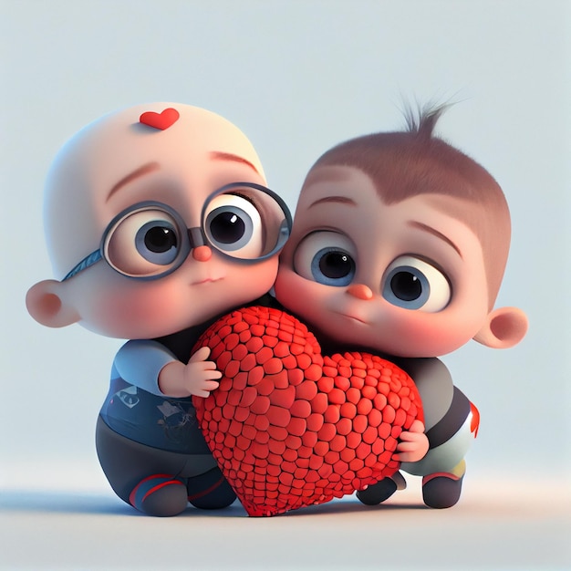 Baby couple with heart love and valentine's day card 3d render