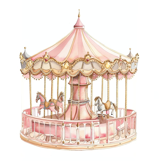 baby crib with canopy and chair and stuffed animal pink for birthday girl illustration