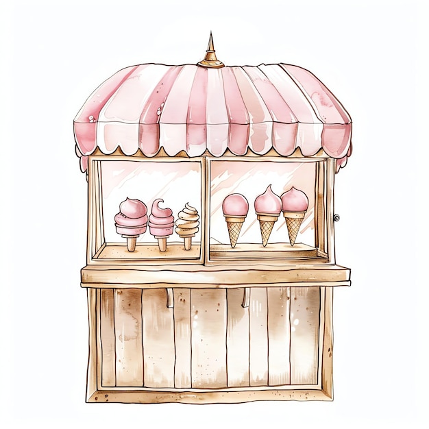 baby crib with canopy and chair and stuffed animal pink for birthday girl illustration