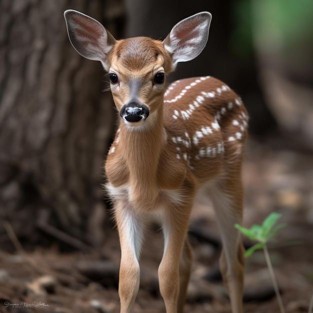 Baby deer walking around the woods