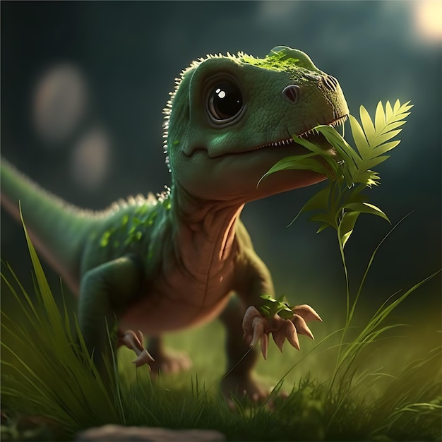 baby dinosaur eating grass