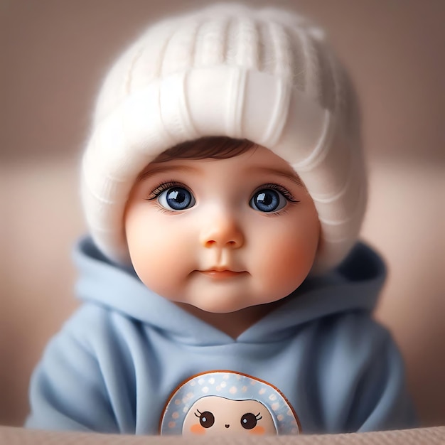 a baby doll wearing a blue sweater with a blue owl on it