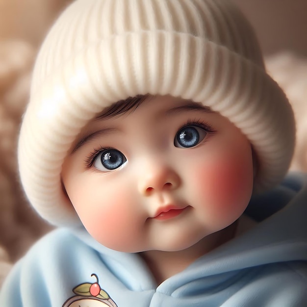 a baby doll with a blue sweater and a bird on it