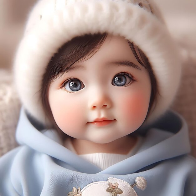 a baby doll with a blue sweater that says quot baby quot