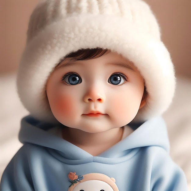 a baby doll with a blue sweater that says quot baby quot